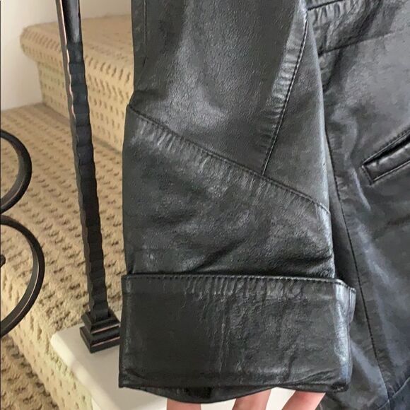 Vintage 70’s 80’s Missy Black 100% Leather Button Full Length Trechcoat Sz M - Picture 6 of 8